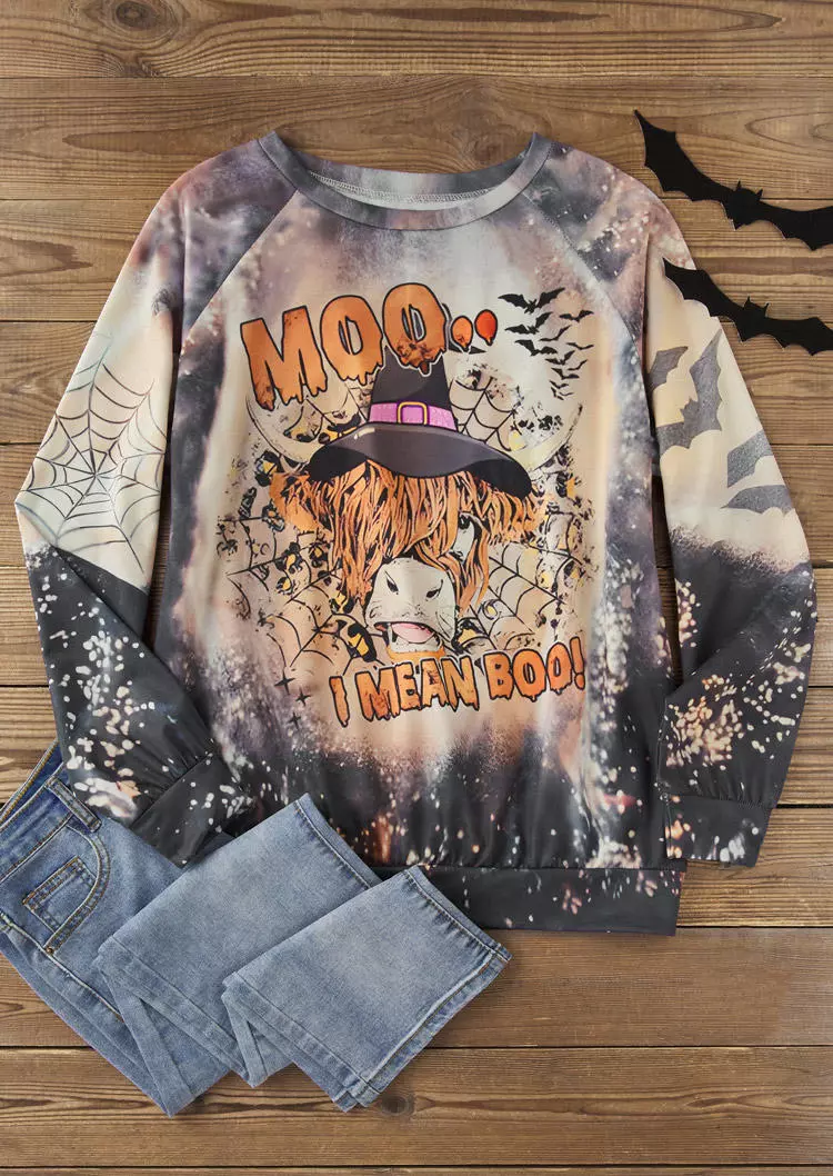 Halloween Moo I Mean Boo Highland Cattle Bat Sweatshirt 4 Halloween Moo I Mean Boo Highland Cattle Bat Sweatshirt - Image 2
