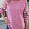 Leopard Jacquard O-Neck Sweatshirt - Pink -Garment Sale Store SCM020571 1 91261348164478 124
