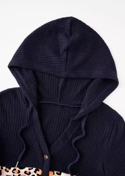 Leopard Color-Blocked Button Waffle Hoodie 10 Leopard Color-Blocked Button Waffle Hoodie -Garment Sale Store SCM020632 1 A1669101894417 124
