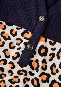 Leopard Color-Blocked Button Waffle Hoodie 11 Leopard Color-Blocked Button Waffle Hoodie -Garment Sale Store SCM020632 1 A1669101932114 124