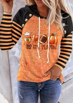 Striped 'Tis The Season Soccer Pumpkin Maple Leaf Hoodie