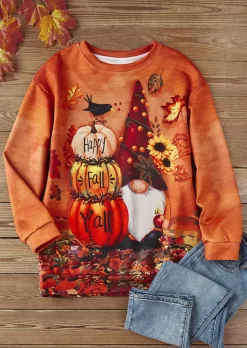 Happy Fall Y'all Pumpkin Gnome Sweatshirt - Orange -Garment Sale Store SCM020792 1 92667821040183 124