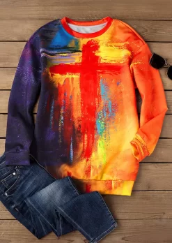 Oil Painting Cross Drop Shoulder Sweatshirt 9 Oil Painting Cross Drop Shoulder Sweatshirt -Garment Sale Store SCM020814 1 92328247111936 124