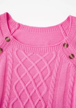 Button Cold Shoulder Knitted Sweater - Pink 19 Button Cold Shoulder Knitted Sweater - Pink -Garment Sale Store SCM020842 2 92811065977815 124