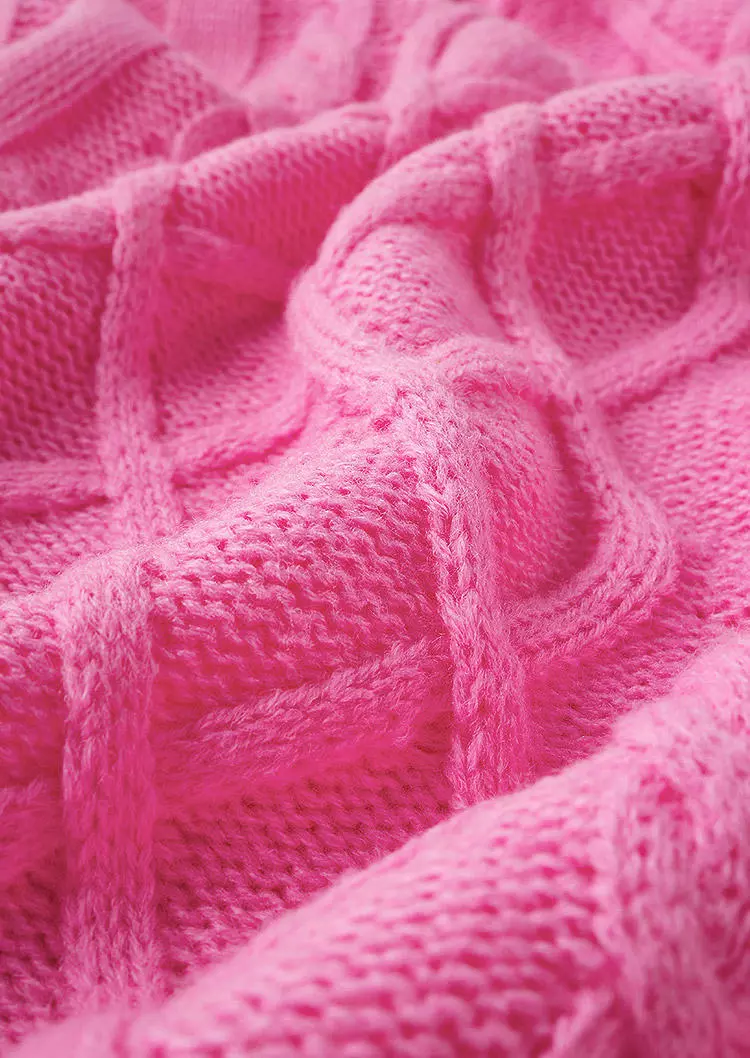 Button Cold Shoulder Knitted Sweater - Pink 11 Button Cold Shoulder Knitted Sweater - Pink - Image 9