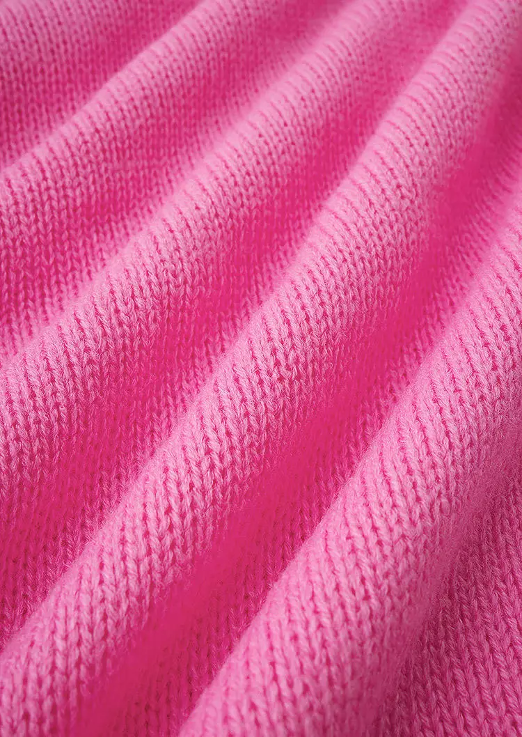 Button Cold Shoulder Knitted Sweater - Pink 12 Button Cold Shoulder Knitted Sweater - Pink - Image 10