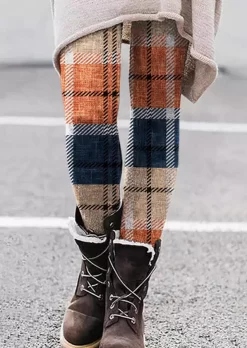 Classic British Plaid Color-Blocked Skinny Leggings