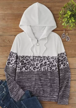 Leopard Color-Blocked Zipper Kangaroo Pocket Hoodie 12 Leopard Color-Blocked Zipper Kangaroo Pocket Hoodie -Garment Sale Store SCM020849 1 A1418398333802 124