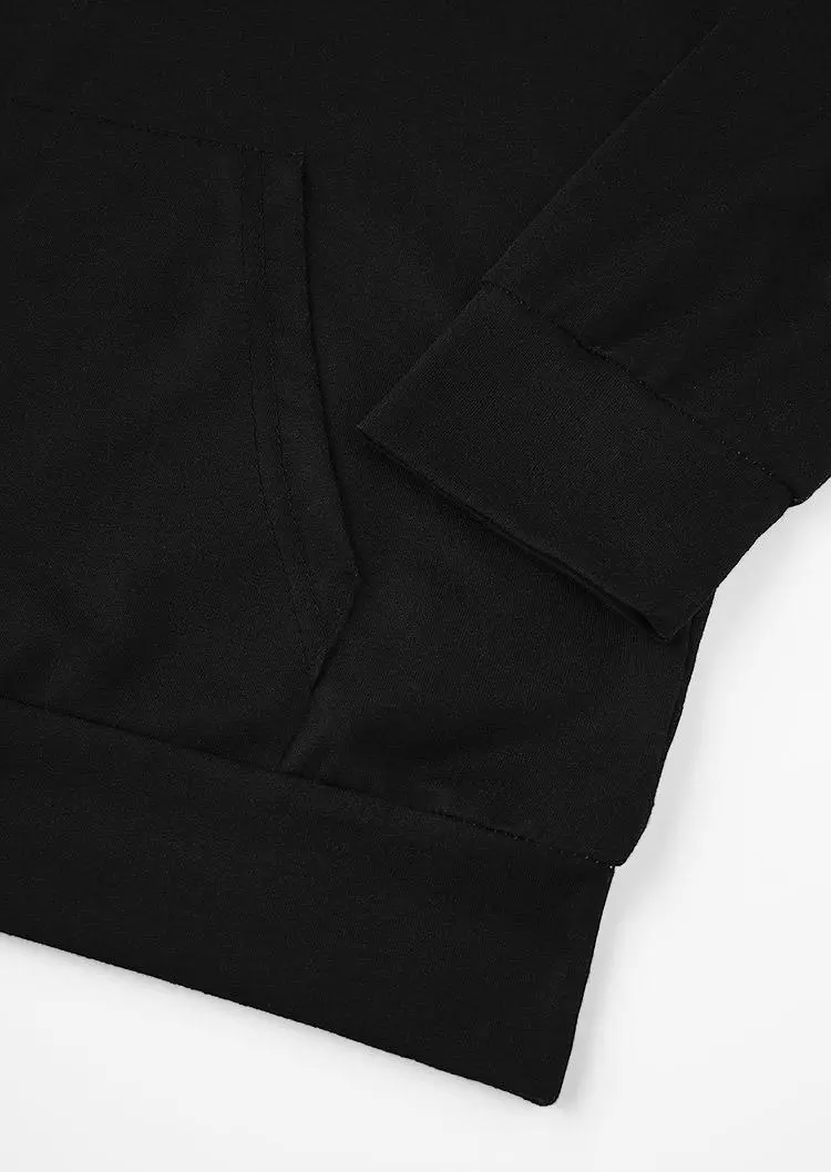 Color-Blocked Letter Graphic Kangaroo Pocket Hoodie - Black 6 Color-Blocked Letter Graphic Kangaroo Pocket Hoodie - Black - Image 4