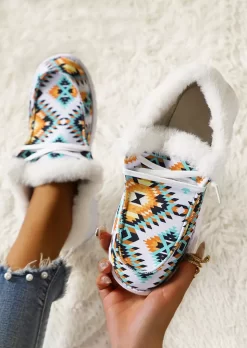 Aztec Geometric Lace Up Plush Warm Flat Sneakers