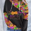 Halloween Spooky Mama Pumpkin Face Kangaroo Pocket Hoodie - Black -Garment Sale Store SCM020926 1 A0600378727570 124