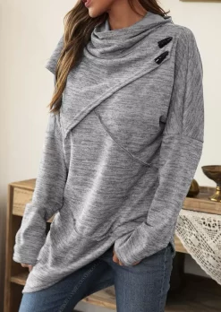 Irregular Button Cowl Neck Coat - Gray -Garment Sale Store SCM020987 1 A0777339985679 124