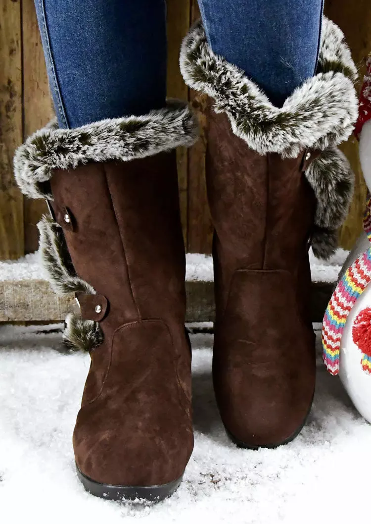 Winter Warm Flannel Wedge Snow Boots - Brown 4 Winter Warm Flannel Wedge Snow Boots - Brown - Image 2