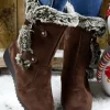 Winter Warm Flannel Wedge Snow Boots - Brown 2 Winter Warm Flannel Wedge Snow Boots - Brown -Garment Sale Store SCM021006 1 A0924282336666 124