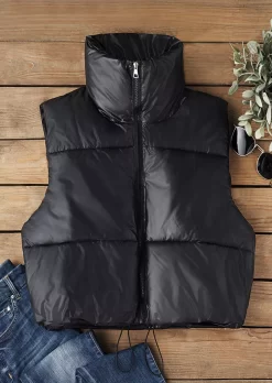 Concise Zipper Drawstring Vest Coat - Black -Garment Sale Store SCM021071 1 A1142076909219 124