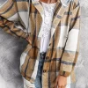 Plaid Button Drawstring Hooded Cardigan - Khaki -Garment Sale Store SCM021088 1 A1973833516118 124
