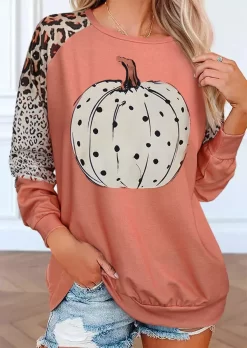 Autumn Essentials Pumpkin Leopard Sweatshirt - Orange