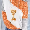 Autumn Essentials Thanksgiving Wine Glass Pumpkin Striped Glitter Kangaroo Pocket Hoodie