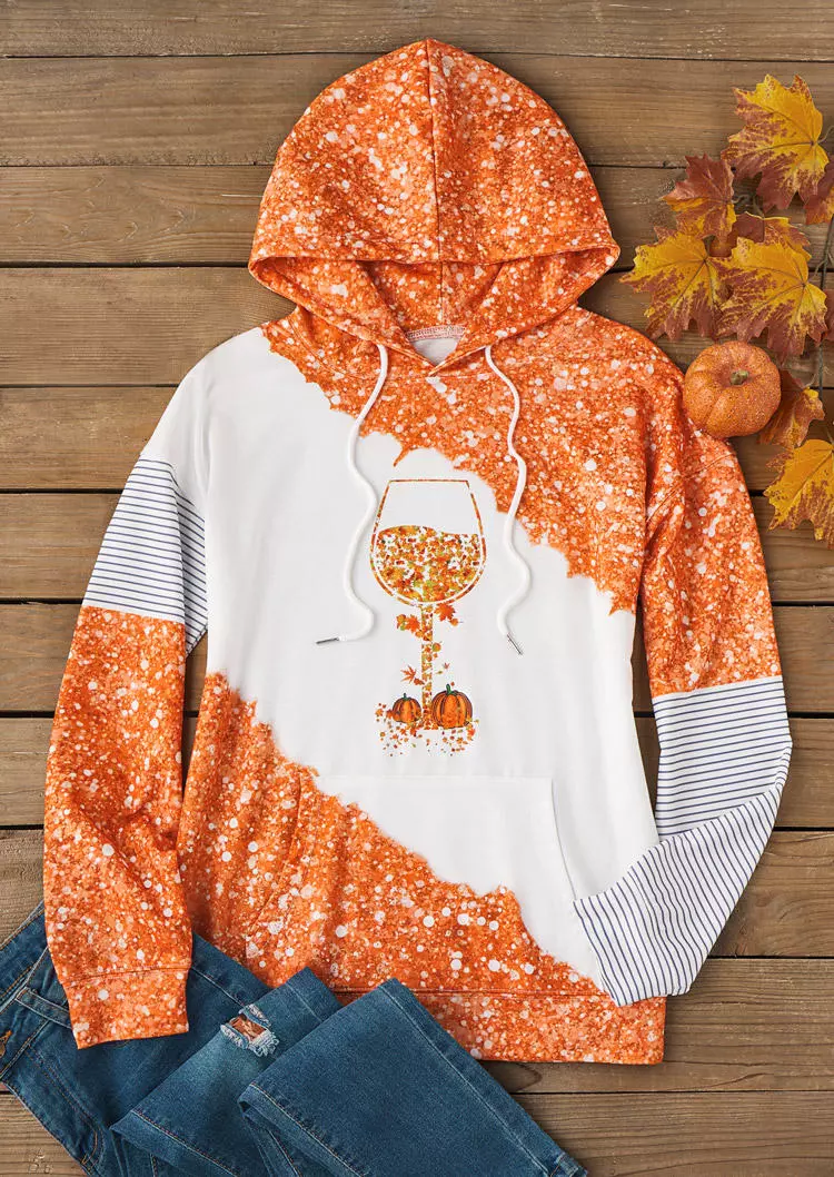 Autumn Essentials Thanksgiving Wine Glass Pumpkin Striped Glitter Kangaroo Pocket Hoodie 4 Autumn Essentials Thanksgiving Wine Glass Pumpkin Striped Glitter Kangaroo Pocket Hoodie - Image 2