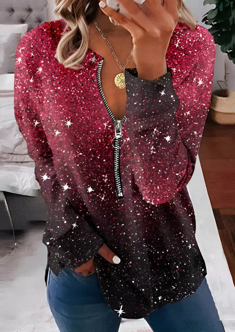 Glitter Zipper Collar Sweatshirt 3 Glitter Zipper Collar Sweatshirt