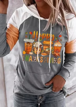 Happy Thanksgiving Color-Blocked Kangaroo Pocket Hoodie
