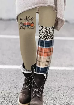 Thanksgiving Thankful Grateful And Blessed Leopard Plaid Pumpkin Leggings