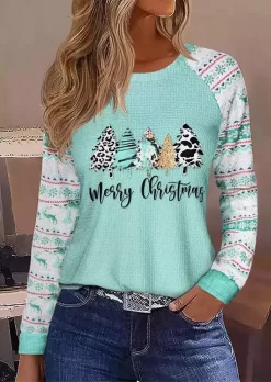 Merry Christmas Snowflake Leopard Sweatshirt - Green