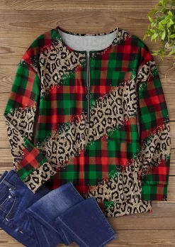 Leopard Plaid Zipper Collar Sweatshirt 8 Leopard Plaid Zipper Collar Sweatshirt -Garment Sale Store SCM021211 2 A1872975287884 124