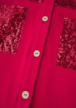 Sequined Pocket Turn-Down Collar Coat - Red 18 Sequined Pocket Turn-Down Collar Coat - Red -Garment Sale Store SCM021224 1 A1376453960942 124