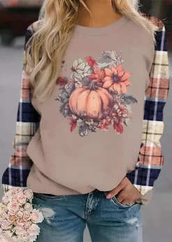 Thanksgiving Plaid Pumpkin Floral Sweatshirt