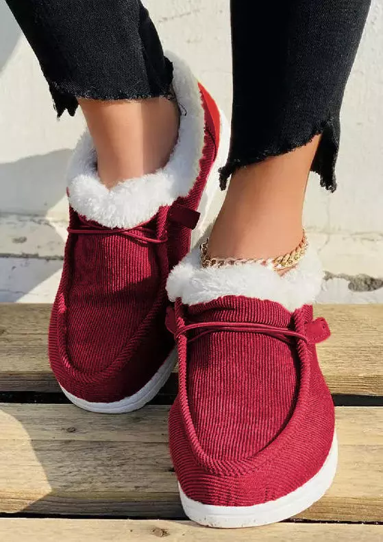 Lace Up Plush Warm Snow Boots - Red 4 Lace Up Plush Warm Snow Boots - Red - Image 2