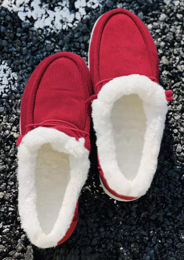 Lace Up Plush Warm Snow Boots - Red 6 Lace Up Plush Warm Snow Boots - Red - Image 4