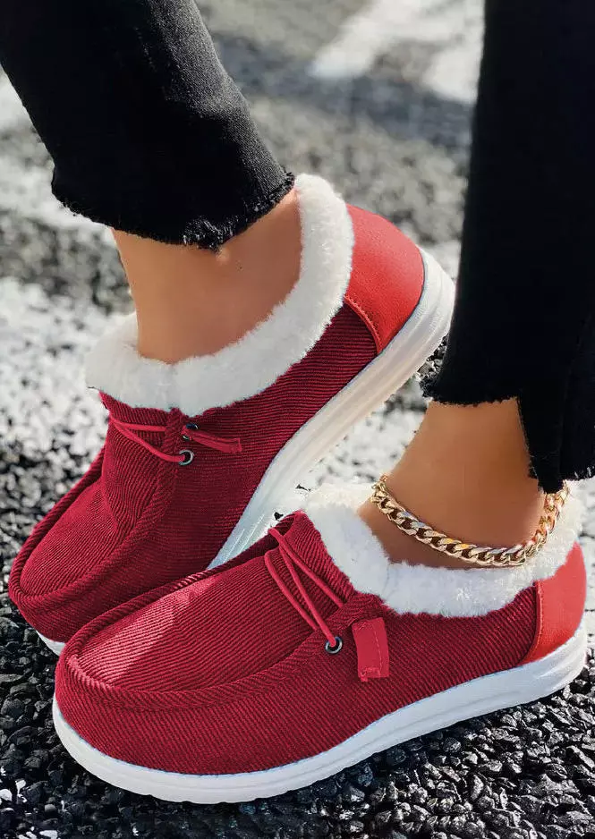 Lace Up Plush Warm Snow Boots - Red 3 Lace Up Plush Warm Snow Boots - Red