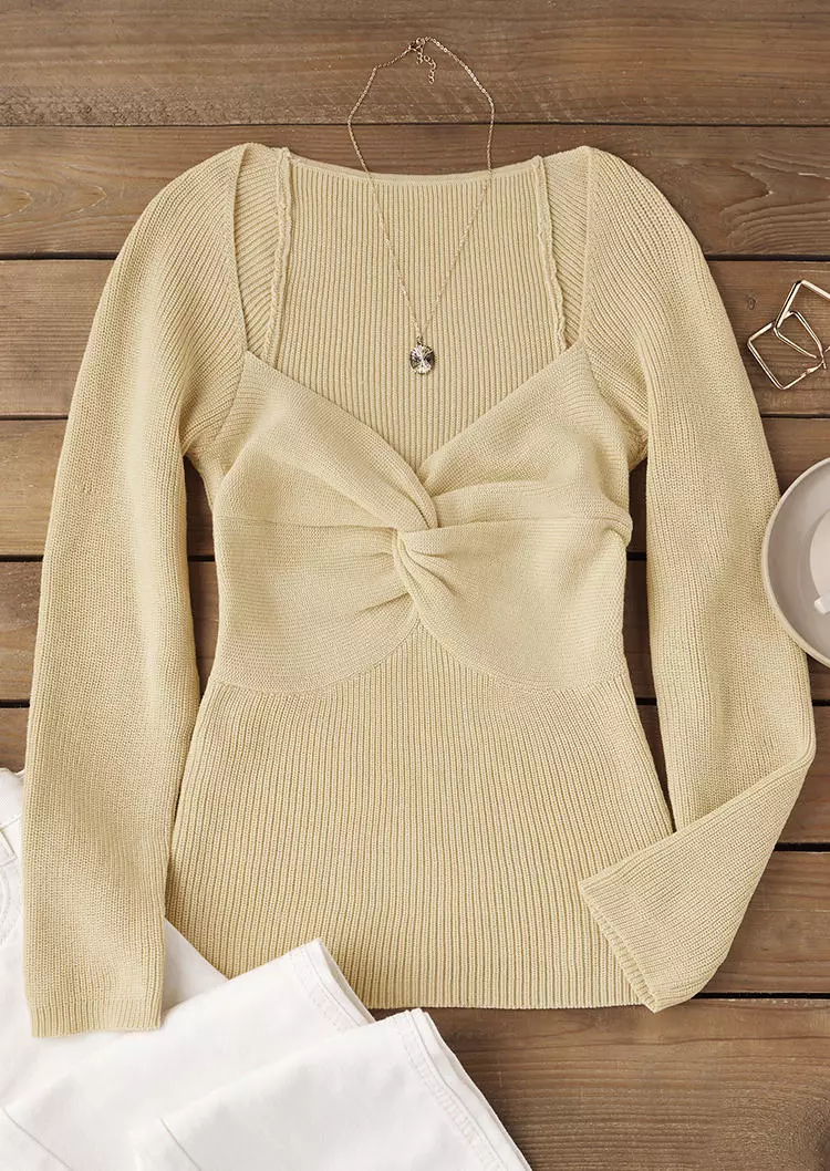 Twist Ribbed Long Sleeve Sweater - Khaki 5 Twist Ribbed Long Sleeve Sweater - Khaki - Image 3