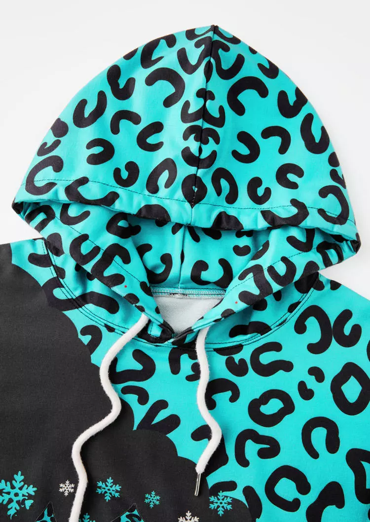 Christmas Happy Holidays Leopard Kangaroo Pocket Hoodie - Black 5 Christmas Happy Holidays Leopard Kangaroo Pocket Hoodie - Black - Image 3