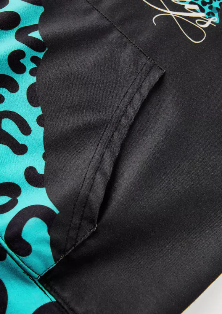 Christmas Happy Holidays Leopard Kangaroo Pocket Hoodie - Black 6 Christmas Happy Holidays Leopard Kangaroo Pocket Hoodie - Black - Image 4