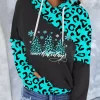 Christmas Happy Holidays Leopard Kangaroo Pocket Hoodie - Black