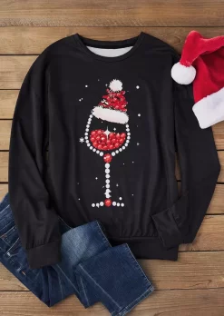 Christmas Wine Glass Glitter Sweatshirt - Black 10 Christmas Wine Glass Glitter Sweatshirt - Black -Garment Sale Store SCM021361 2 B0255253869028 124