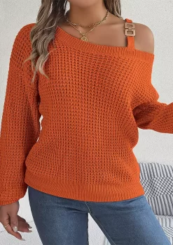 Chain One Sided Cold Shoulder Sweater - Orange