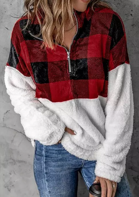 Plaid Flannel Zipper Collar Pullover Sweatshirt 3 Plaid Flannel Zipper Collar Pullover Sweatshirt