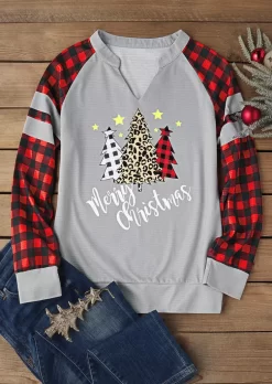 Merry Christmas Tree Plaid Leopard Waffle Sweatshirt -Garment Sale Store SCM021419 1 A2442017684290 124