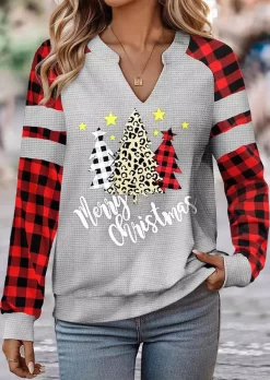 Merry Christmas Tree Plaid Leopard Waffle Sweatshirt -Garment Sale Store SCM021419 1 A3167820393628 124