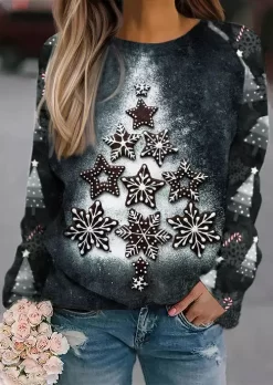 Christmas Tree Snowflake Bleached Sweatshirt