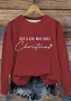 Just A Girl Who Loves Christmas Sweatshirt - Burgundy -Garment Sale Store SCM021424 1 B0157325160943 124