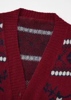 Christmas Reindeer Button Cardigan Sweater - Red -Garment Sale Store SCM021454 1 A2747540267283 124