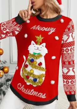 Merry Christmas Snowflake Cat Sweater - Red 8 Merry Christmas Snowflake Cat Sweater - Red -Garment Sale Store SCM021458 1 B0857686817573 124