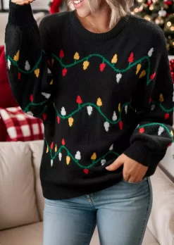 Christmas Lantern O-Neck Sweater - Black