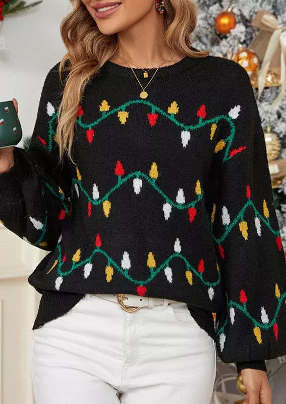 Christmas Lantern O-Neck Sweater - Black 4 Christmas Lantern O-Neck Sweater - Black - Image 2