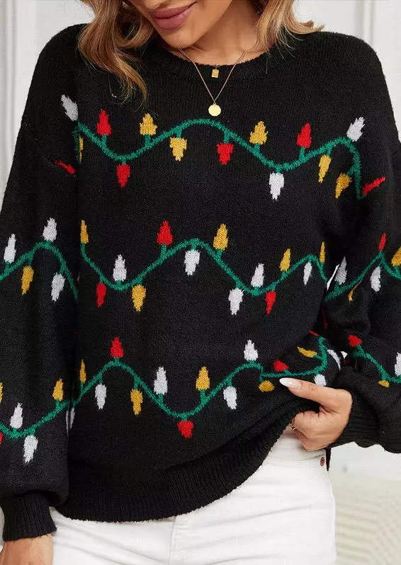 Christmas Lantern O-Neck Sweater - Black 5 Christmas Lantern O-Neck Sweater - Black - Image 3