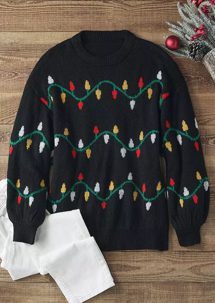 Christmas Lantern O-Neck Sweater - Black 7 Christmas Lantern O-Neck Sweater - Black - Image 5